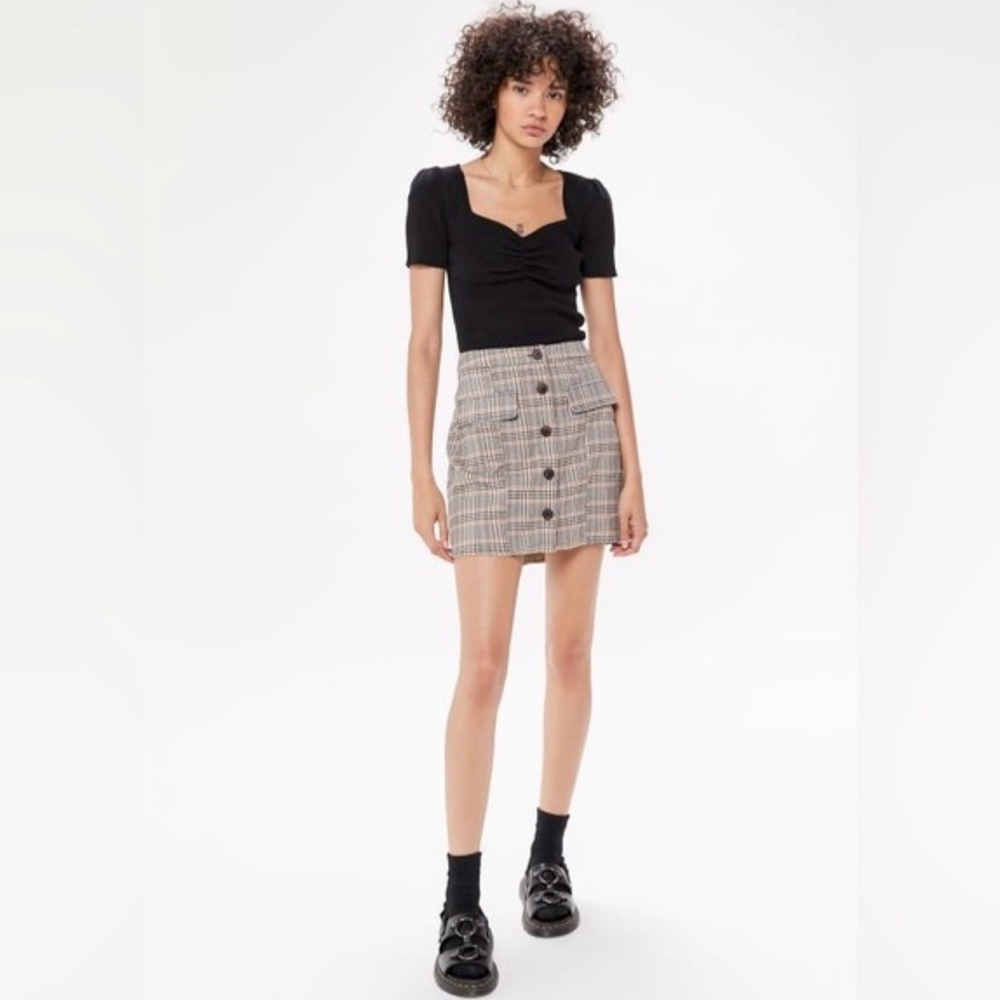 Urban Outfitters Pennsport‎ Plaid Button-Up Mini Skirt  Flap Pockets Size Small